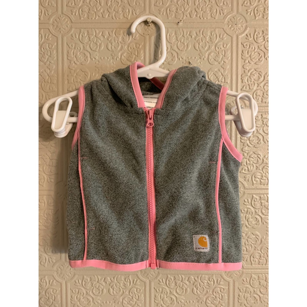 Carhartt - Baby Girls Fleece Vest - Gray with Pink lining - Size 3m